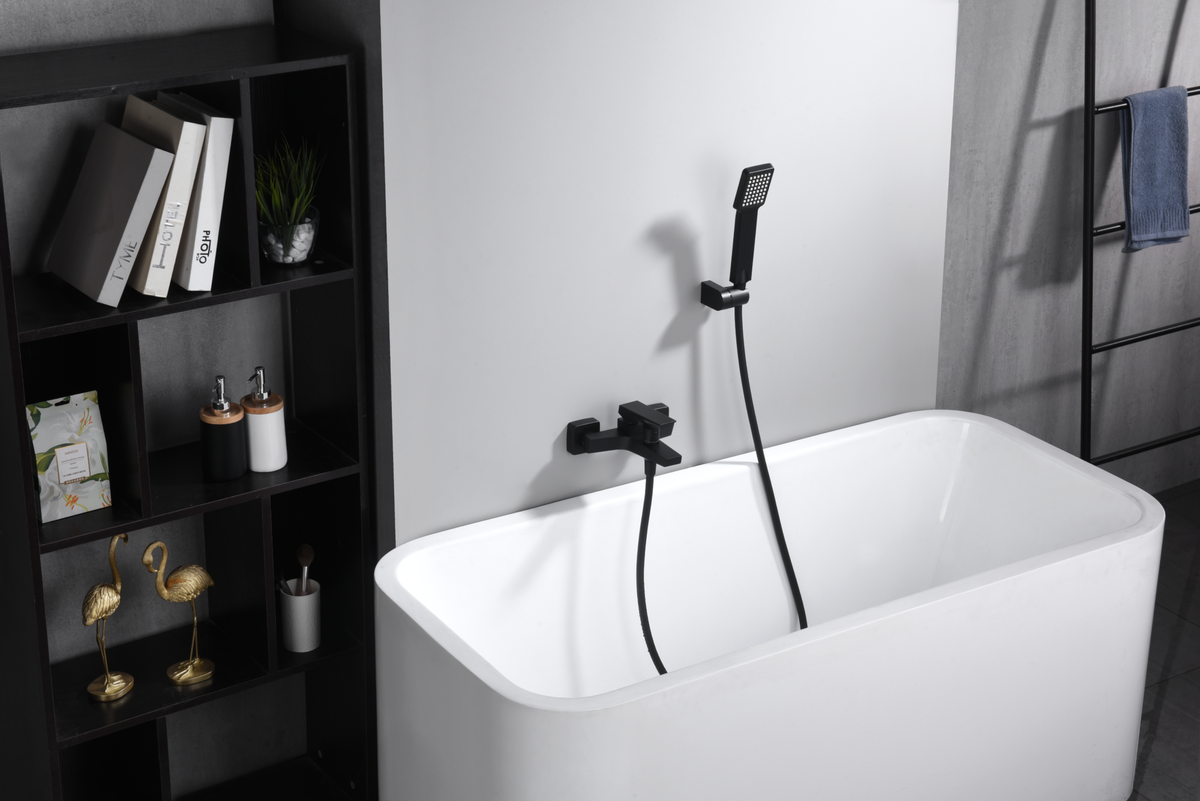 Matte Black Single-Lever Shower Set Modern Bath Kit, in a bathroom setting