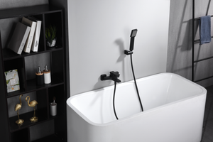 Matte Black Single-Lever Shower Set Modern Bath Kit, in a bathroom setting