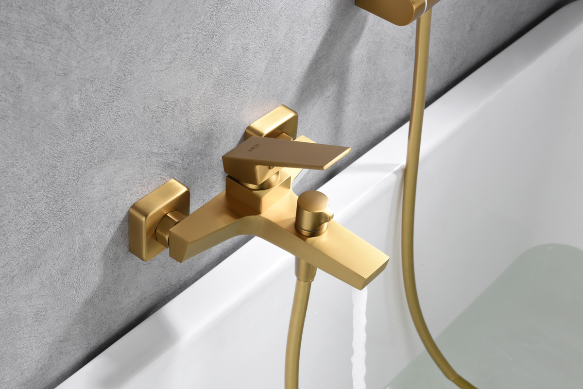 Brushed Gold Single Lever Shower Kit Modern Bathroom, mixer detail