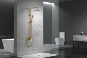 Brushed Gold Single Lever Shower Set Modern Design, in a bathroom setting