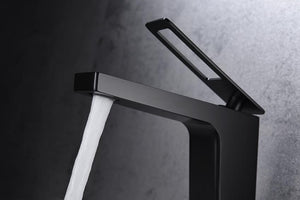 Valencia Matte Black Basin Mixer Sweden Series, in a bathroom setting