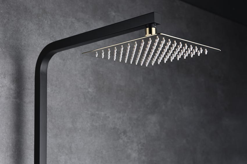 Matte Black Single Handle Shower Set with Gold Accents, detail view