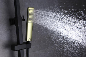 Matte Black Single Handle Shower Set with Gold Accents, detail view
