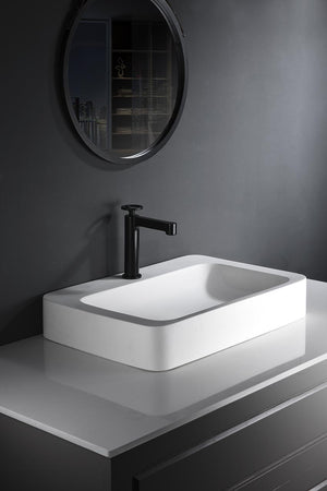 Matte Black Single Lever Basin Mixer Faucet, in a bathroom setting