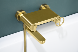 Brushed Gold Single Handle Shower Kit Modern Bathroom, mixer detail