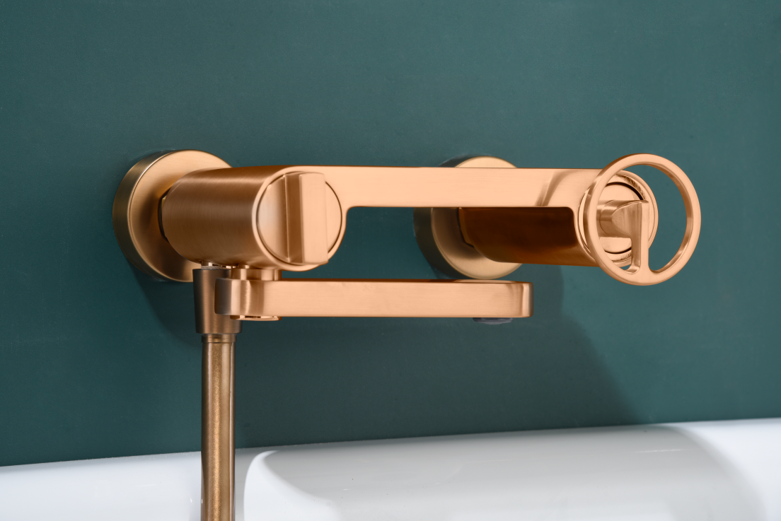 Olimpo Brushed Rose Gold Single Handle Shower Kit, mixer detail