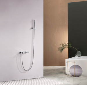 Chrome Single Lever Shower Kit Modern Design, in a bathroom setting