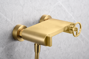 Brushed Gold Single Handle Shower Kit Modern Design, mixer detail