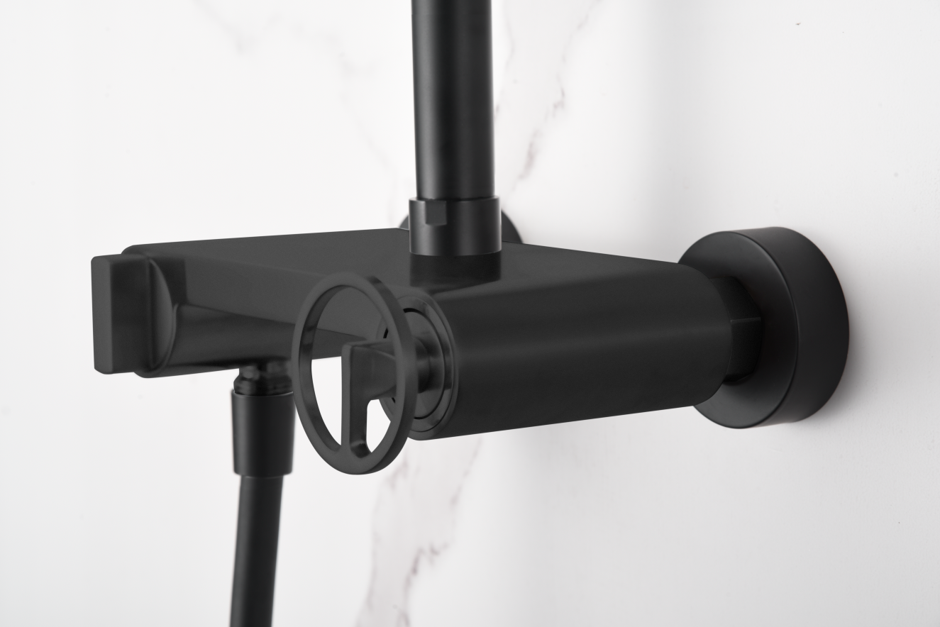 Matte Black Single Handle Shower Set Modern Design, mixer detail