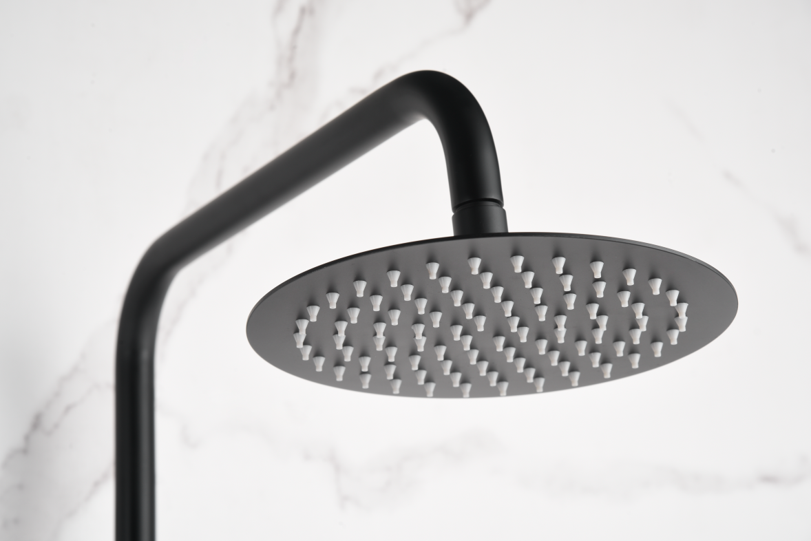 Matte Black Single Handle Shower Set Modern Design, rain head detail