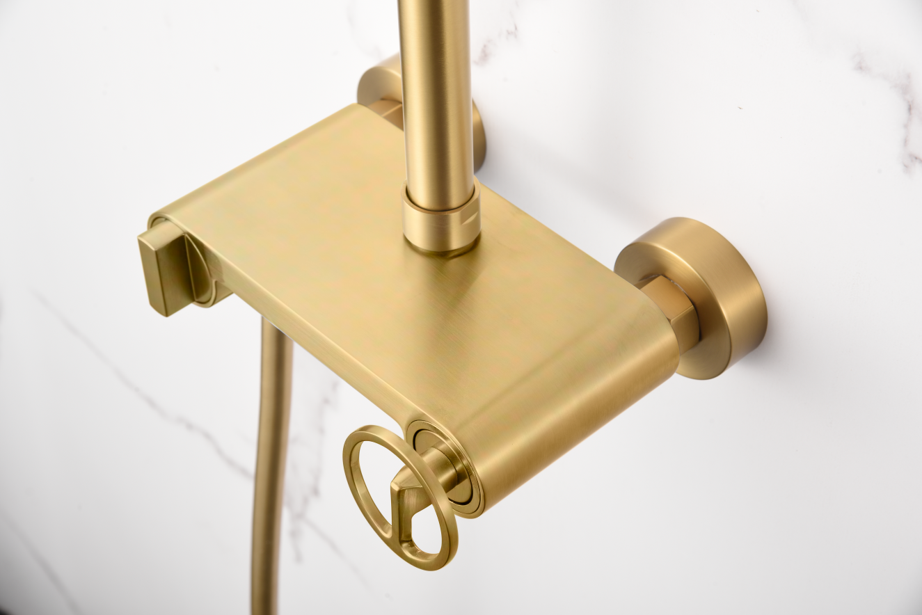Brushed Gold Single Handle Shower Set Modern Bathroom, mixer detail