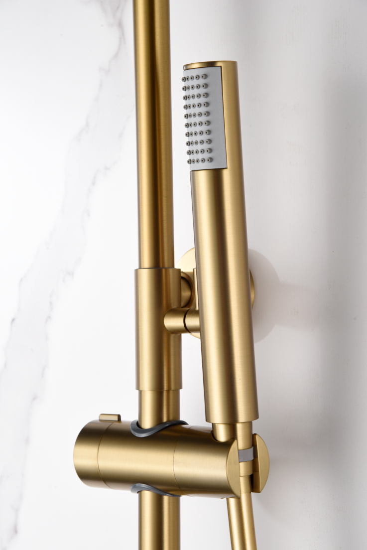 Brushed Gold Single Handle Shower Set Modern Bathroom, handle detail