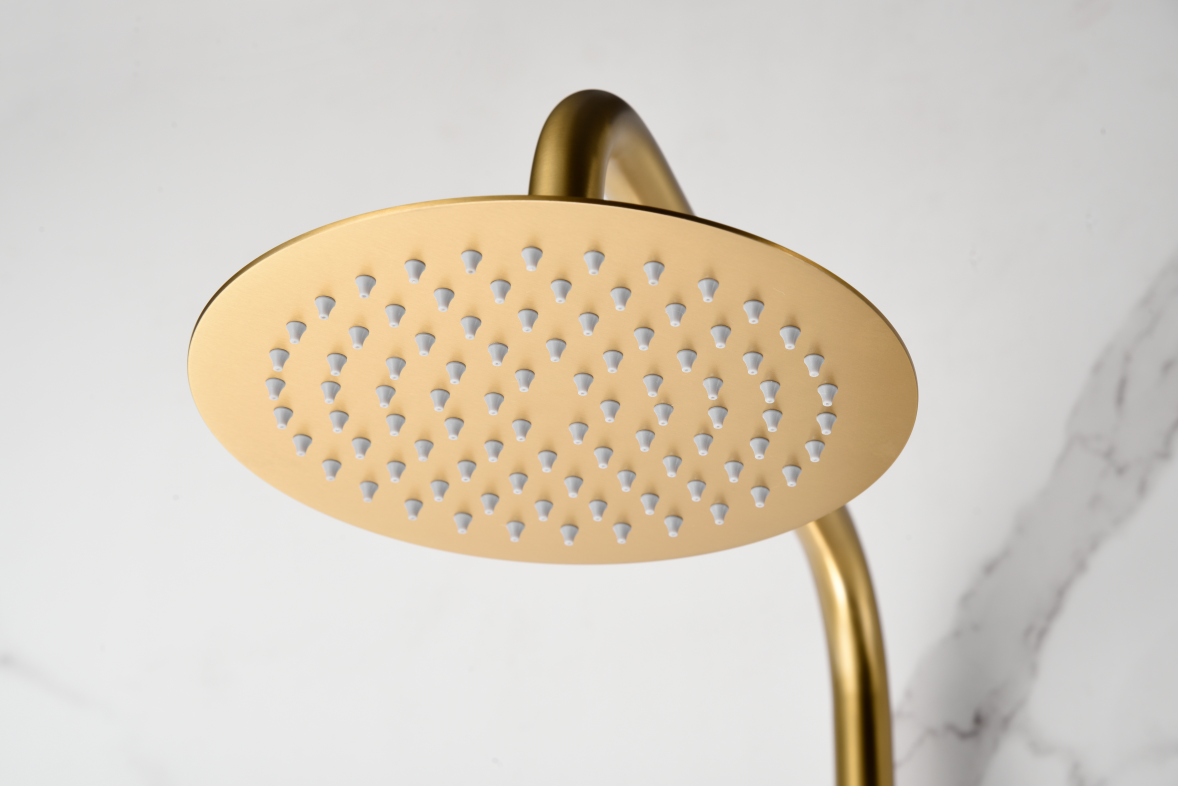 Brushed Gold Single Handle Shower Set Modern Bathroom, rain head detail