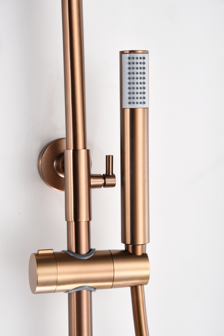 Brushed Rose Gold Single Handle Shower Set, handle detail