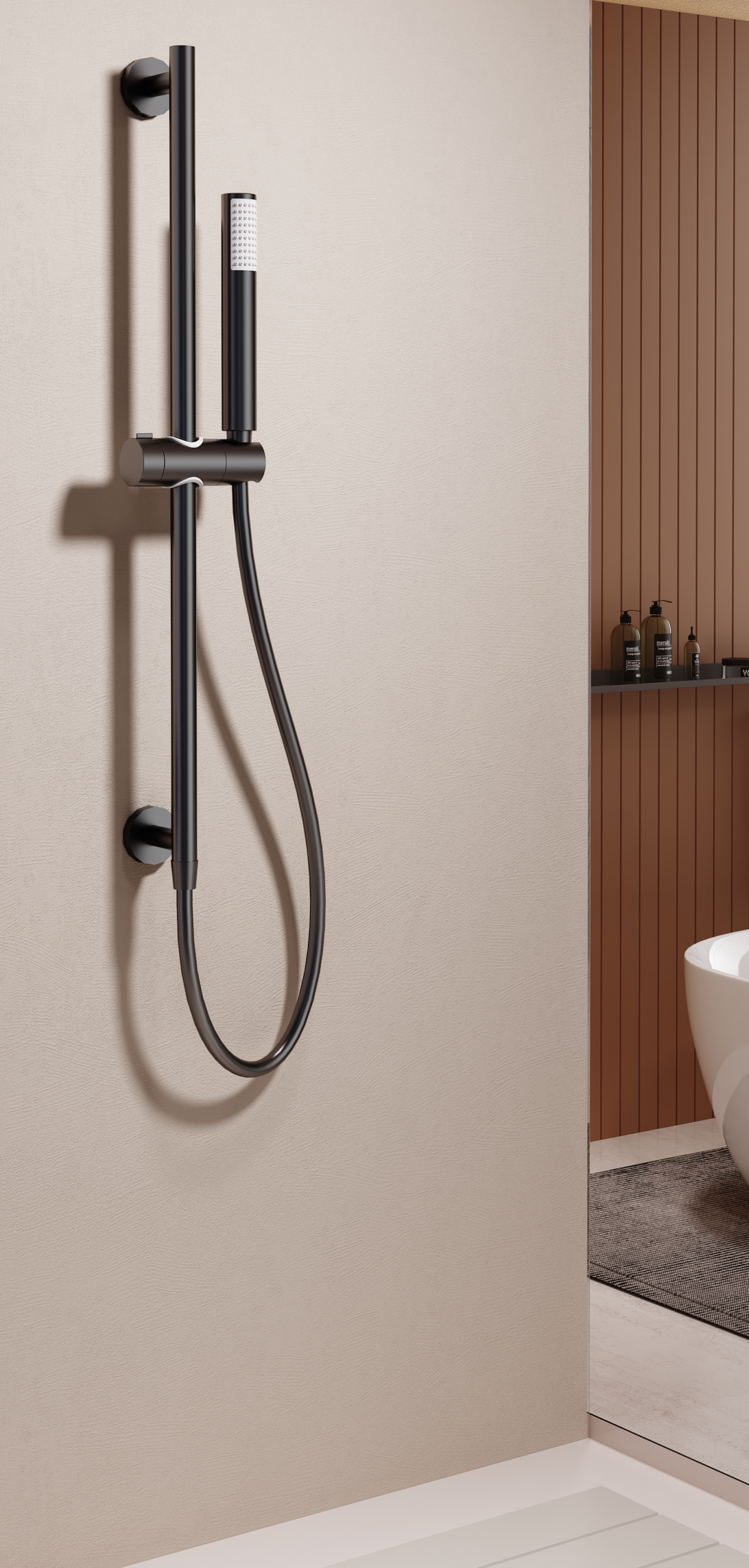 Adur Brushed Gold Sliding Shower Rail with Water Outlet, view 4