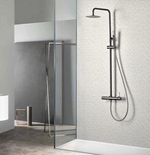 Gun Metal Single Handle Shower Set Modern Design, in a bathroom setting