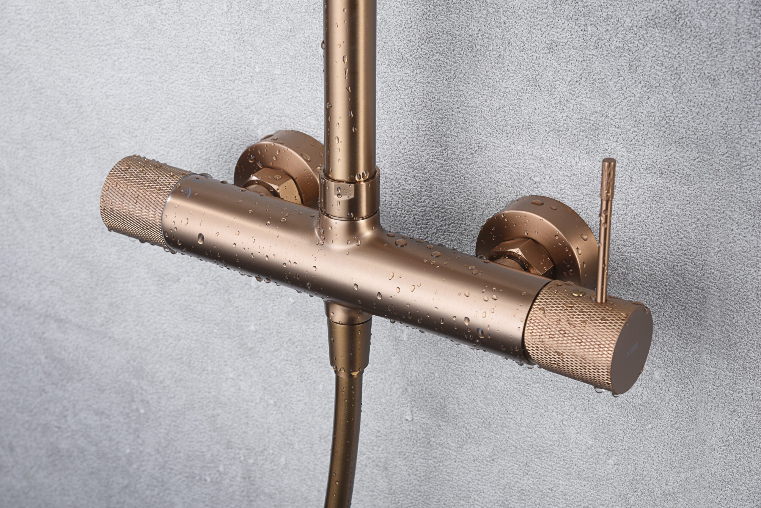 Brushed Rose Gold Single Handle Shower Set, mixer detail