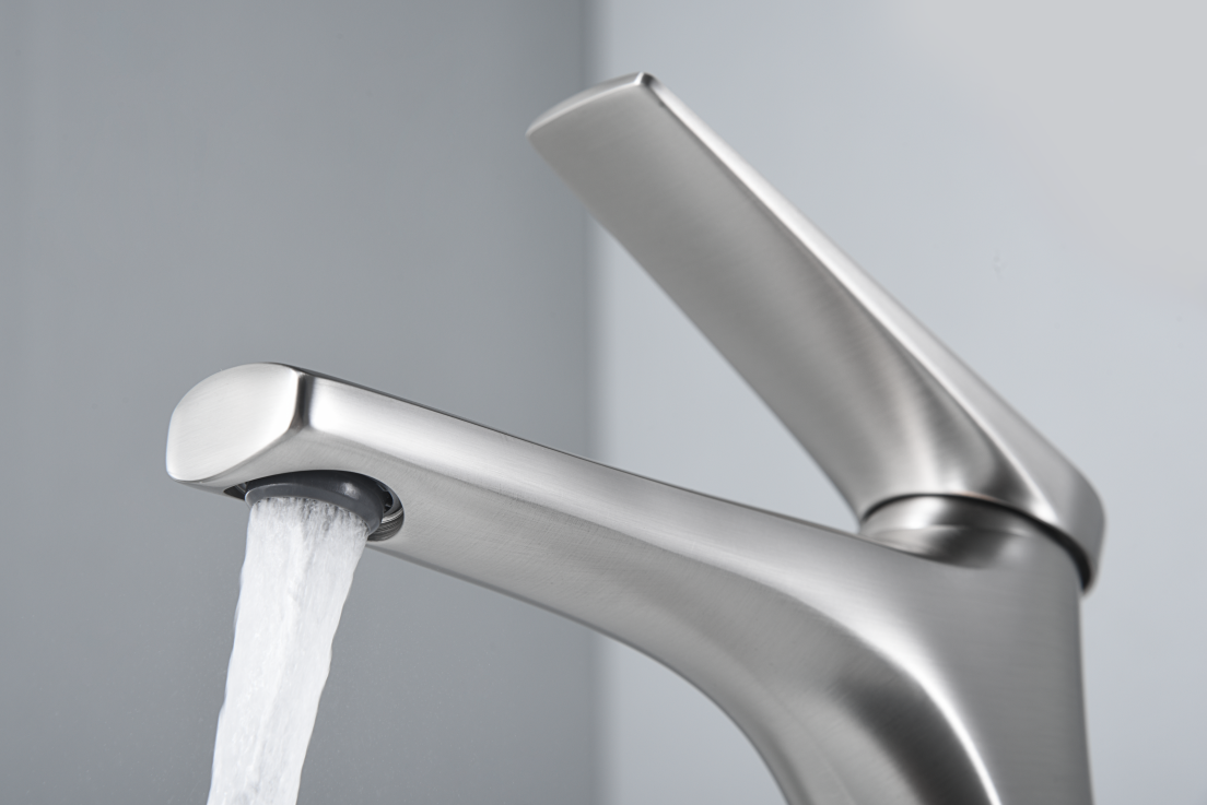 Delos Single-Lever Basin Mixer Stainless Steel Faucet, detail view