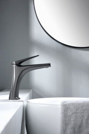 Delos Black Gun Metal Single Lever Basin Faucet, in a bathroom setting