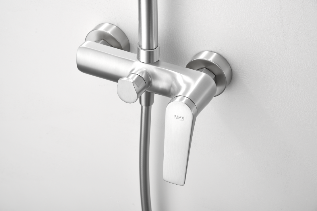 Delos Single Handle Shower Set Stainless Steel, mixer detail