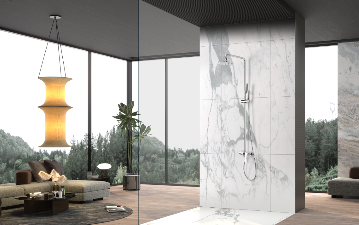 Chrome Single Lever Shower Set Modern Bathroom, in a bathroom setting