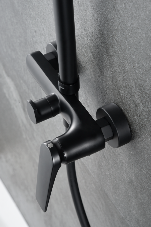 Matte Black Single Handle Shower Set Modern Design, mixer detail