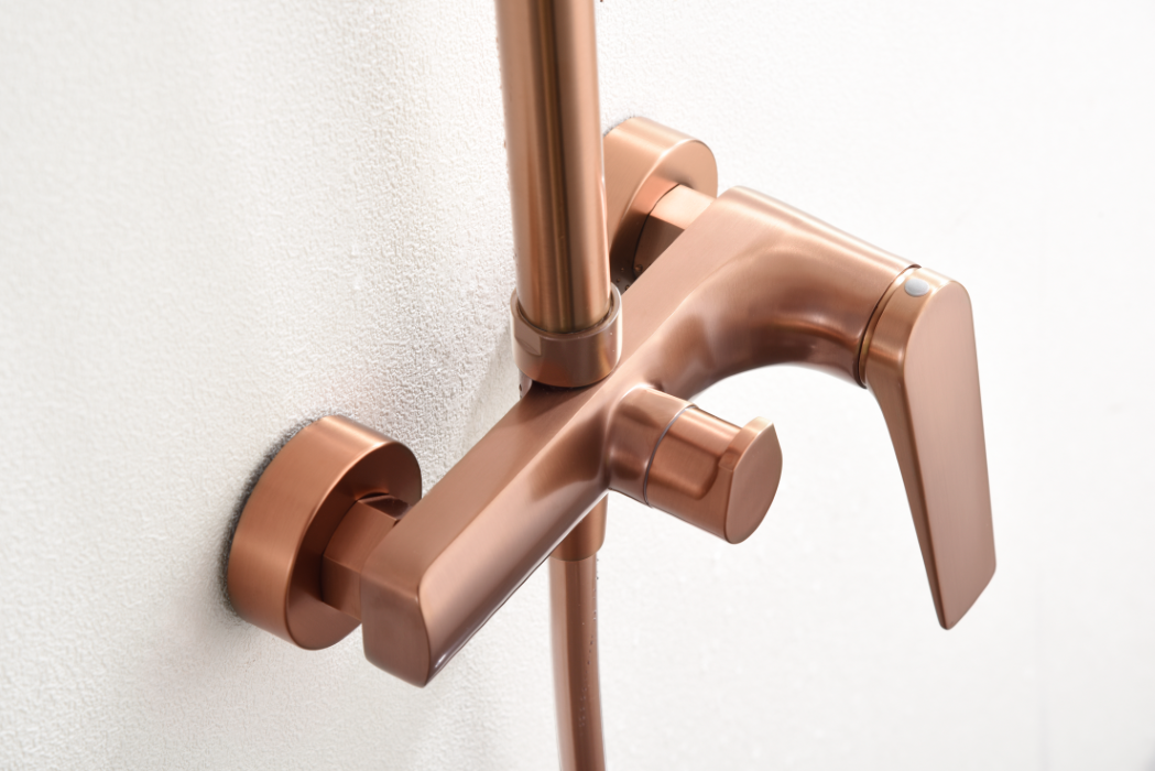 Brushed Rose Gold Single Handle Shower Set, mixer detail