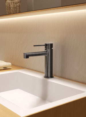 Firenze Chrome Single Lever Basin Mixer, in a bathroom setting