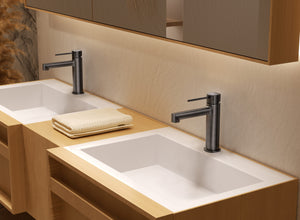 Firenze Chrome Single Lever Basin Mixer, in a bathroom setting