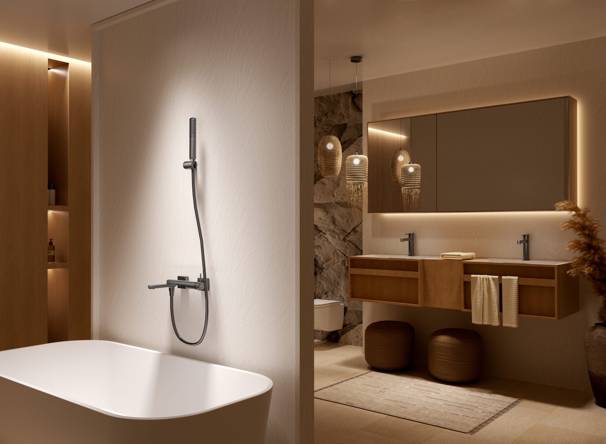 Firenze Chrome Single Lever Bath and Shower Kit, in a bathroom setting
