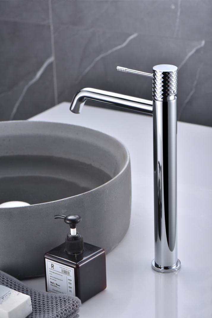 Chrome Single Handle Basin Faucet Genoa Series, in a bathroom setting