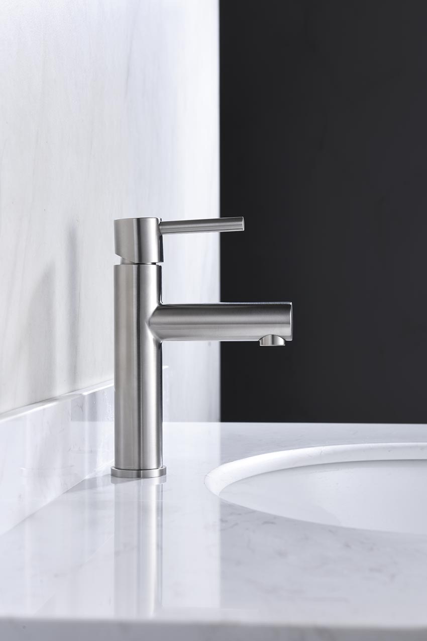 Moscow Steel Single Lever Sink Faucet Modern Design, in a bathroom setting
