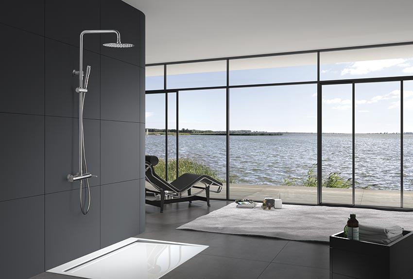 Moscow Single Lever Shower Set Stainless Steel, in a bathroom setting