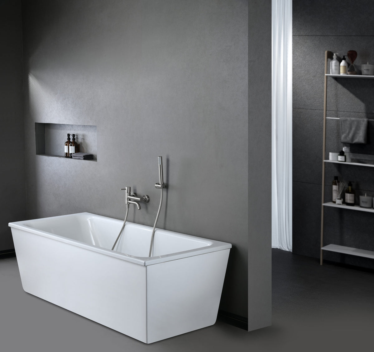 Monza Brushed Nickel Bath Shower Mixer Set, in a bathroom setting