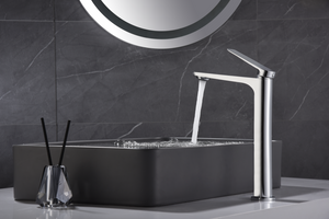 Naples Tall Chrome Sink Mixer Modern Bathroom Faucet, in a bathroom setting