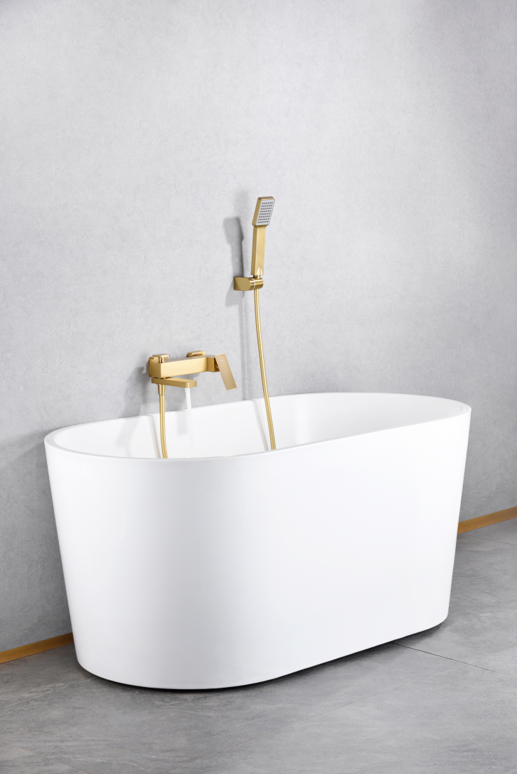 Brushed Gold Single Lever Shower Set Modern Bath Kit, in a bathroom setting