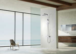 Chrome Single Handle Shower Set Modern Minimalist Design, in a bathroom setting