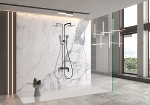 Black Gun Metal Single Handle Shower Set, in a bathroom setting