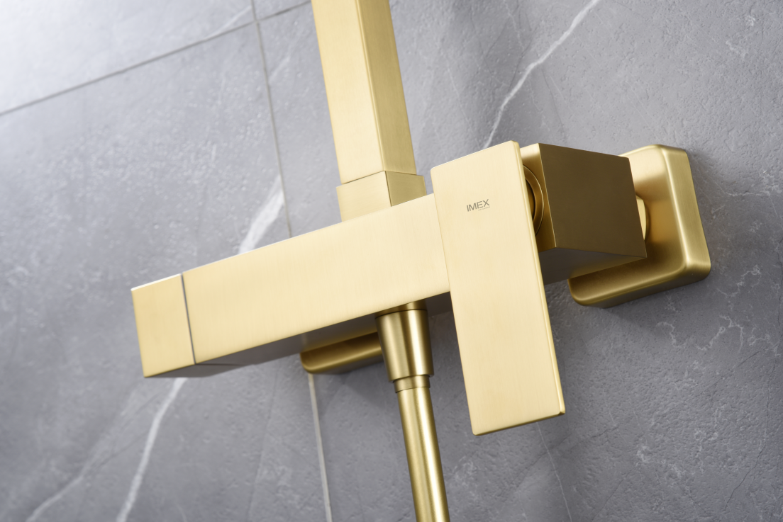 Brushed Gold Single Handle Shower Set Modern Design, mixer detail