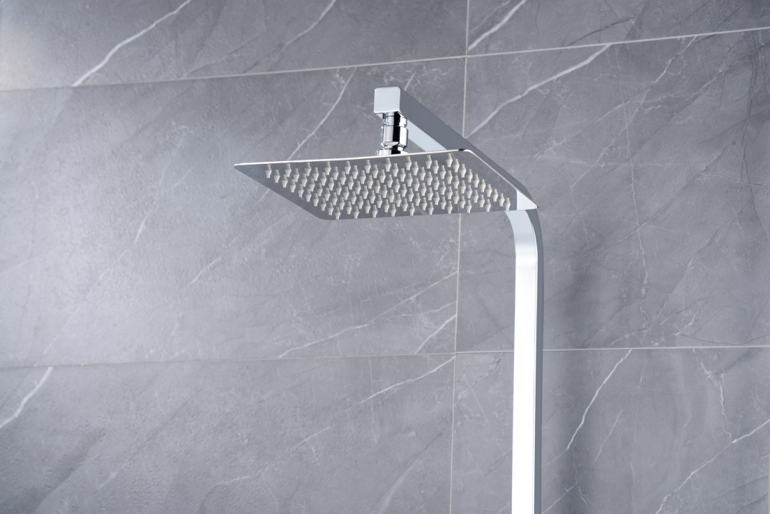 Chrome Single Handle Shower Set Modern Minimalist Design, rain head detail