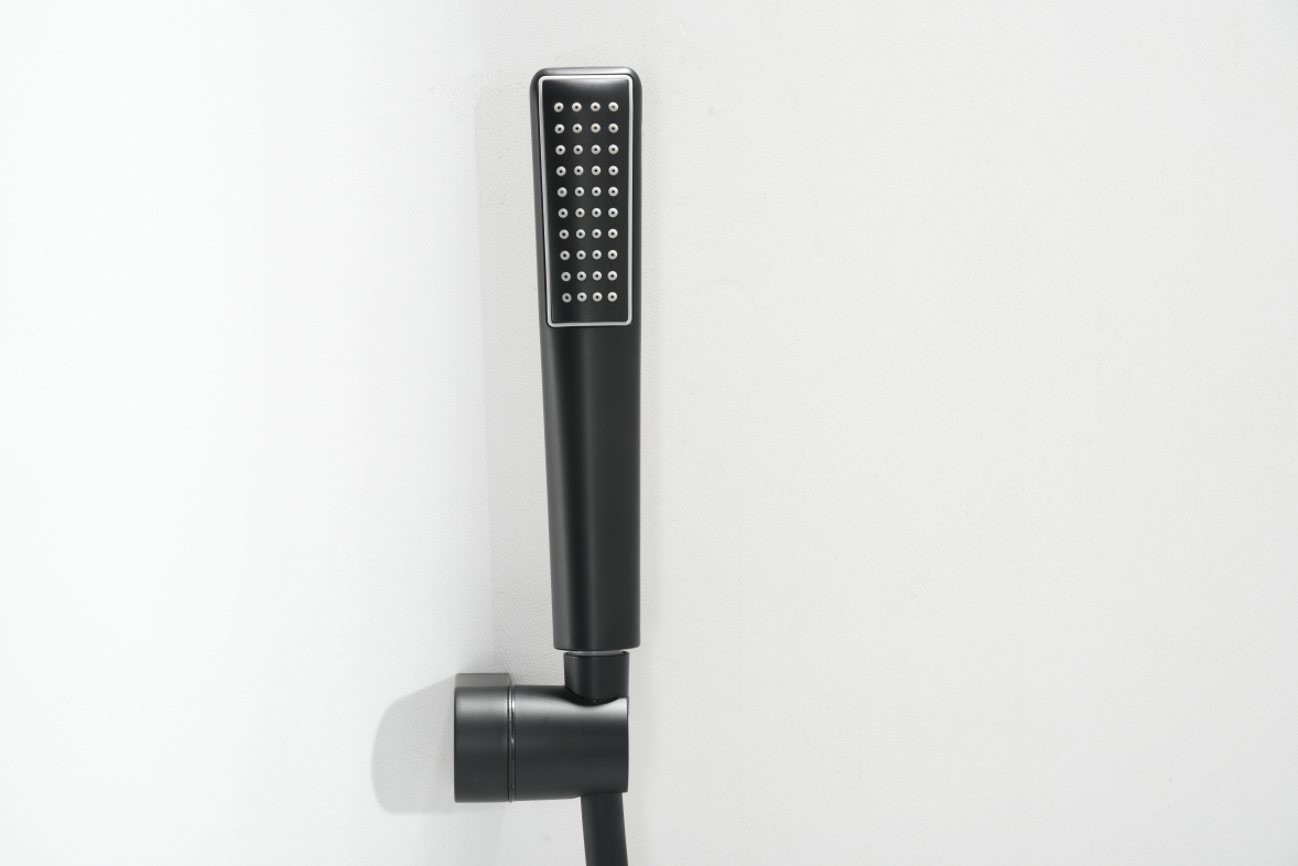 Matte Black Single Handle Shower Kit Modern Design, handle detail