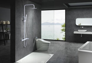 Matte White Single Handle Shower Set Modern Design, in a bathroom setting