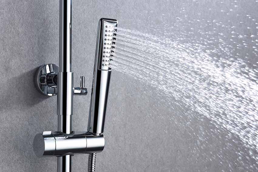 Chrome Single Lever Shower Set Modern Design, detail view