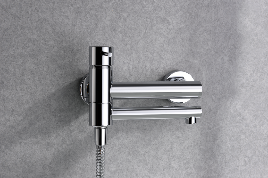 Chrome Single Lever Shower Set Modern Design, in a bathroom setting