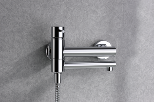 Chrome Single Lever Shower Set Modern Design, in a bathroom setting
