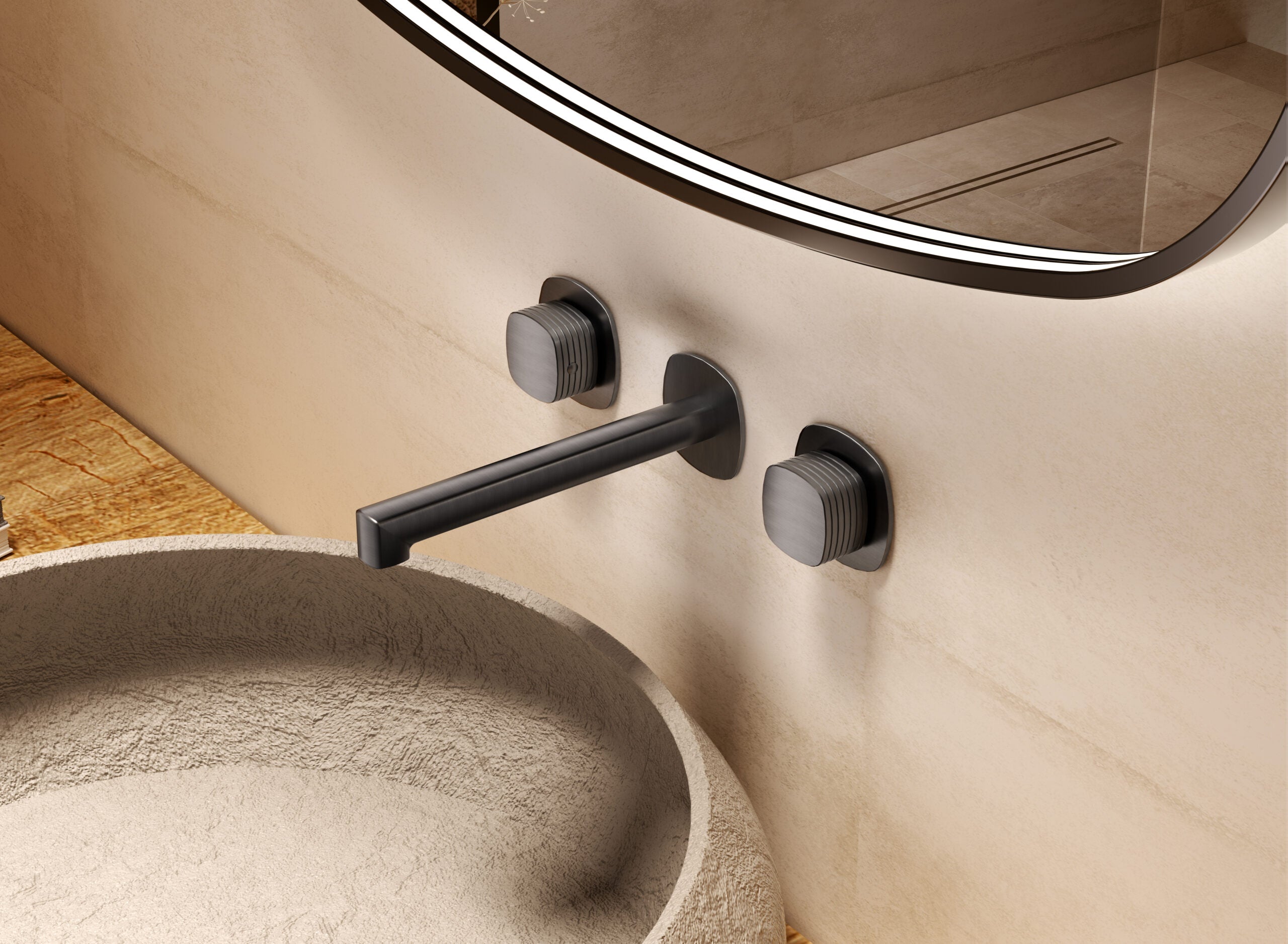 Firenze Chrome Concealed Two Handle Basin Mixer, in a bathroom setting