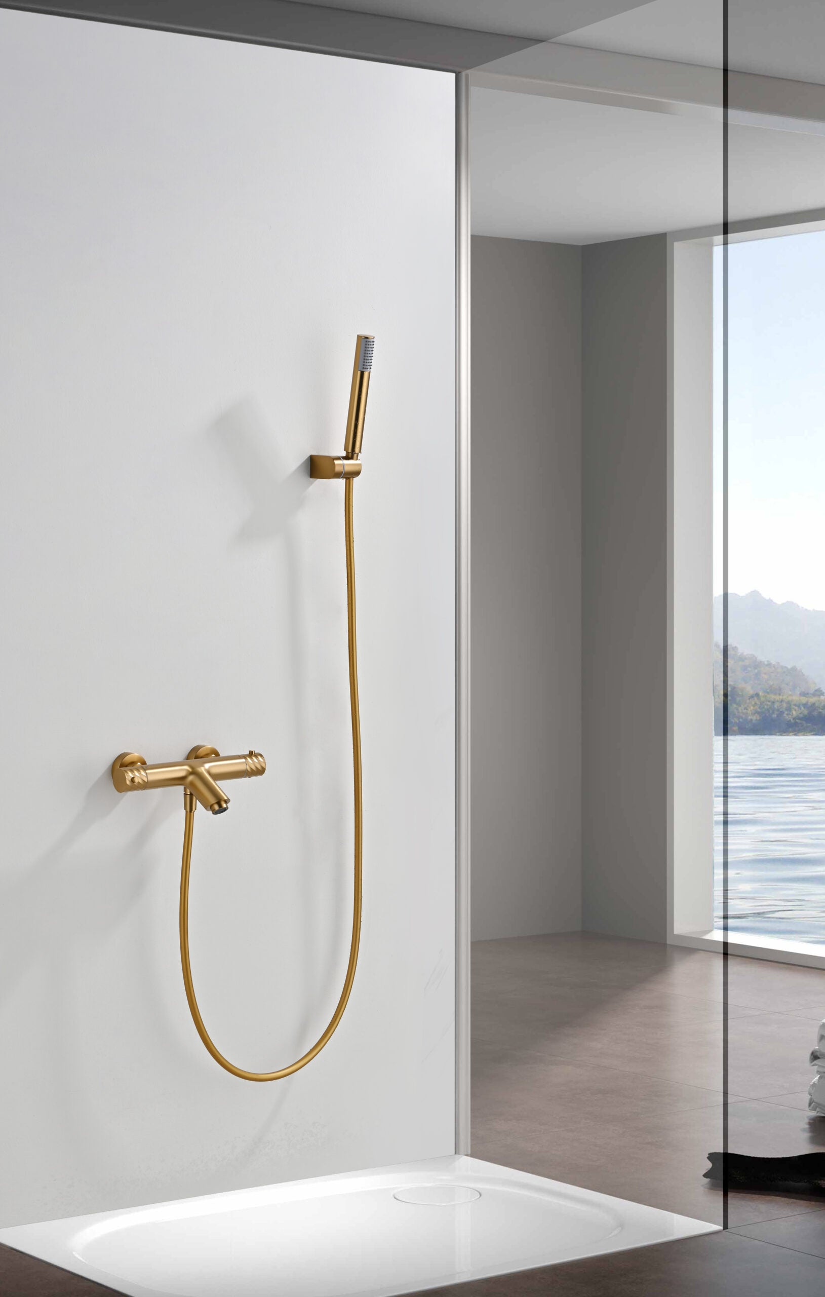 Bless Brushed Gold Thermostatic Bath and Shower Kit, view 3