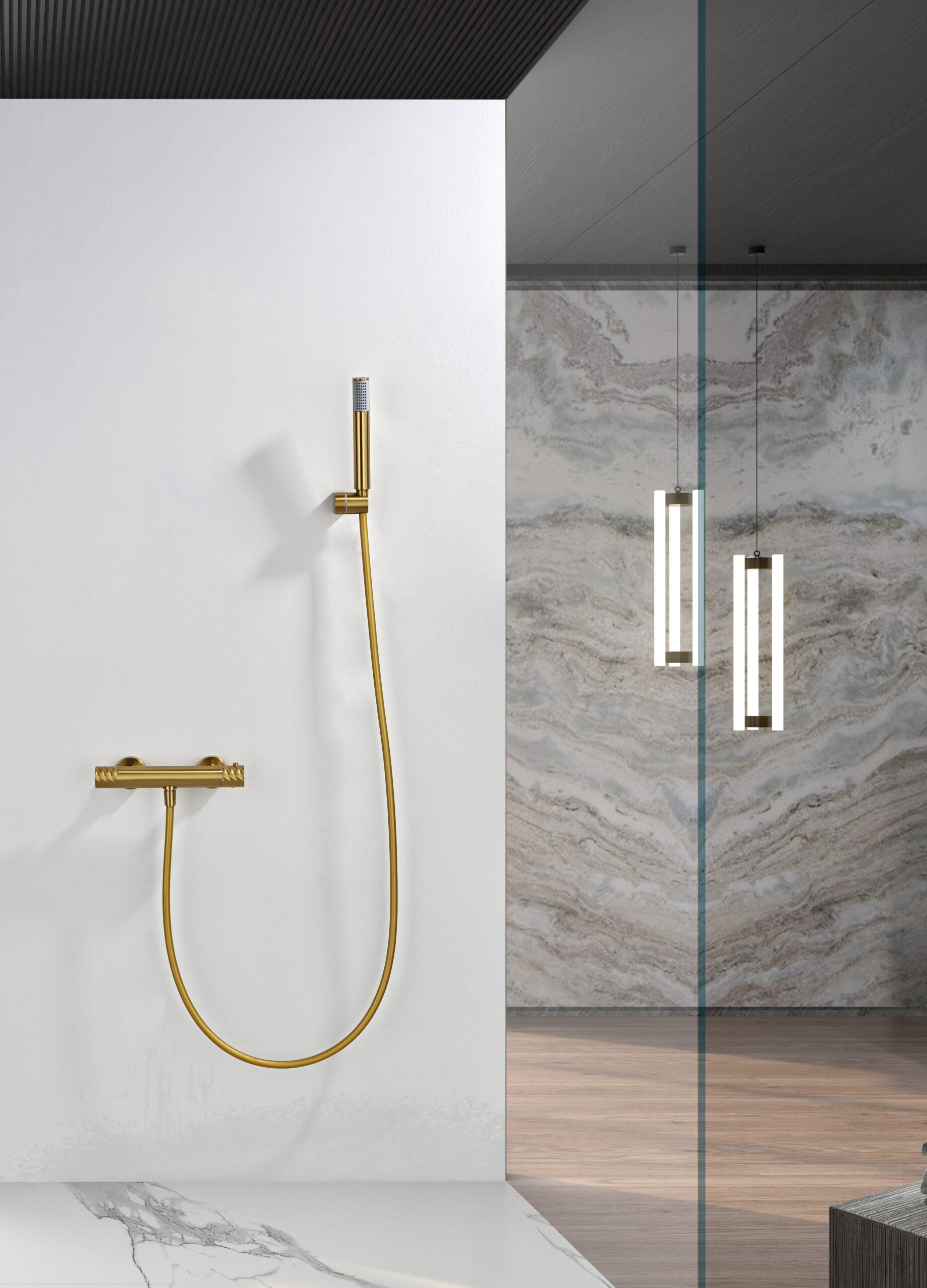 Bless Brushed Gold Thermostatic Shower Kit, view 3