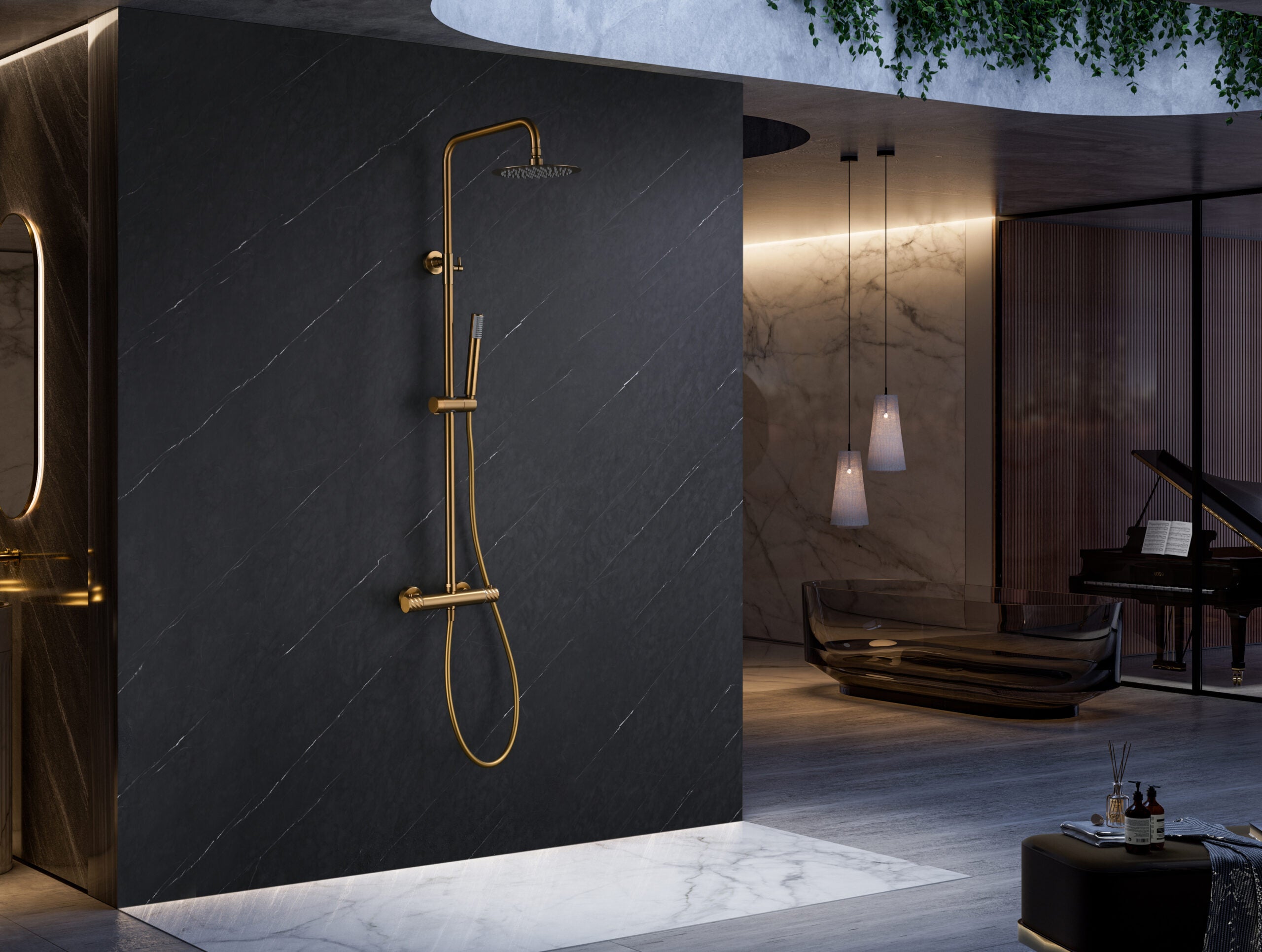 Bless Brushed Gold Thermostatic Shower Set, view 2