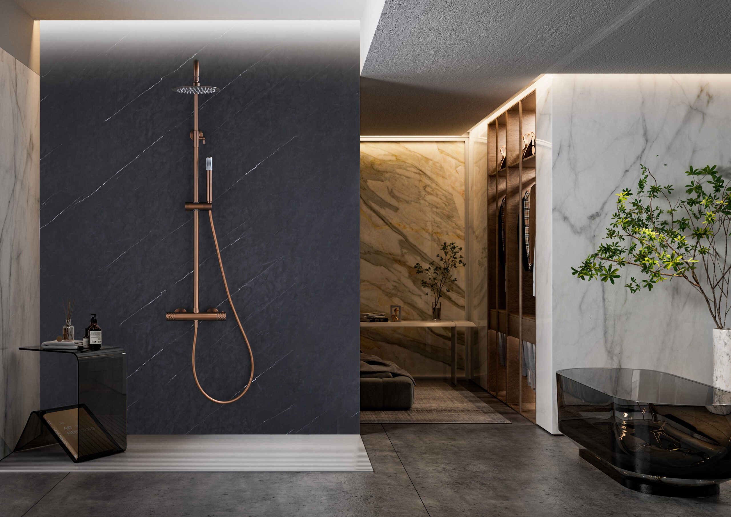 Bless Brushed Rose Gold Thermostatic Shower Set, view 2